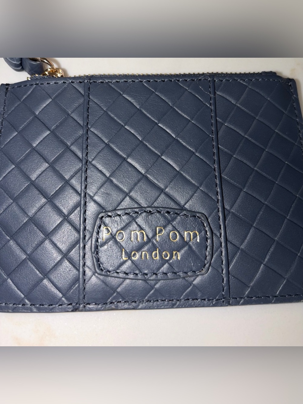 Pom Pom of London Slate blue lattice woven Leather Zip Card Wallet w Tassel NEW - Picture 2 of 4